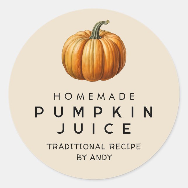 Adesivo Redondo Rótulo de conserva de suco de abóbora (Frente)