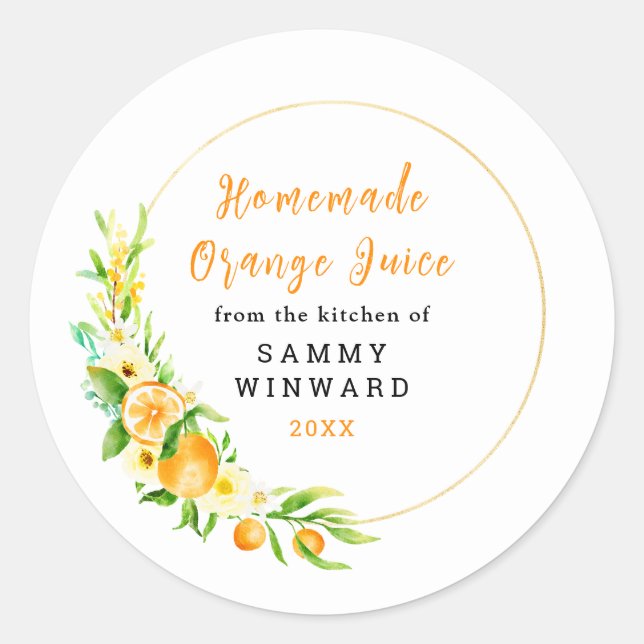 Adesivo Redondo Rótulo de Conserva de Suco de Laranja Caseiro (Frente)
