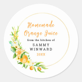 Adesivo Redondo Rótulo de Conserva de Suco de Laranja Caseiro