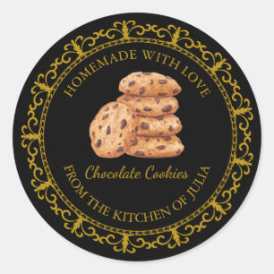 Adesivo Redondo Rótulo de Cookies Homemados da Vintage em Preto