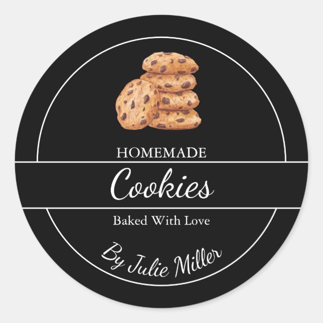Adesivo Redondo Rótulo de cookies simples preto (Frente)