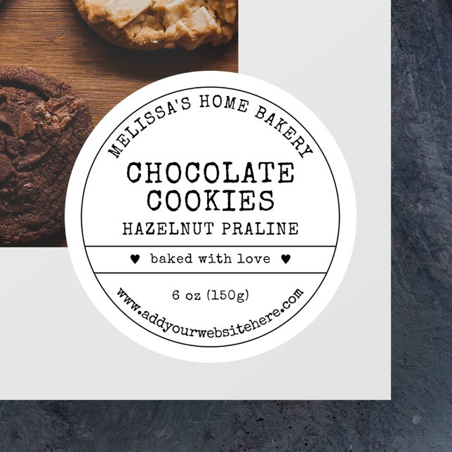 Adesivo Redondo Rótulo de Cookies Vintage Rustic Preto & Branco (Minimalist vintage style round bakery food labels with vintage fonts & minimal layout)