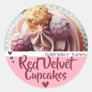Adesivo Redondo Rótulo de Criação do Modelo de Foto do Cupcake Red