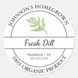 Adesivo Redondo Rótulo de Dill Orgânico Fresco para Jardim Domésti