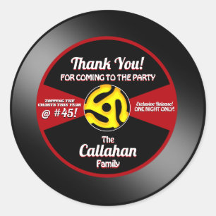 Adesivo Redondo Rótulo de Disco de Vinil 45 Aniversário Obrigado