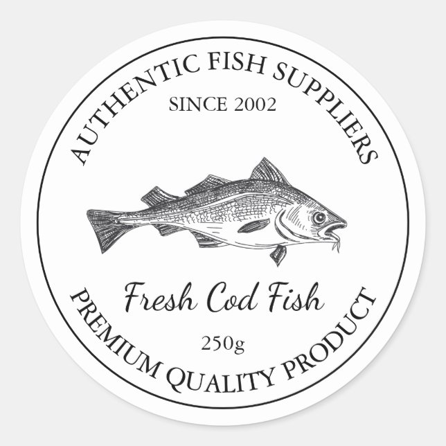 Adesivo Redondo Rótulo de Embalagem de Peixes de Bacalhau Frescos (Frente)