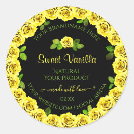 Adesivo Redondo Rótulo de empacotamento de produto preto com Rose 