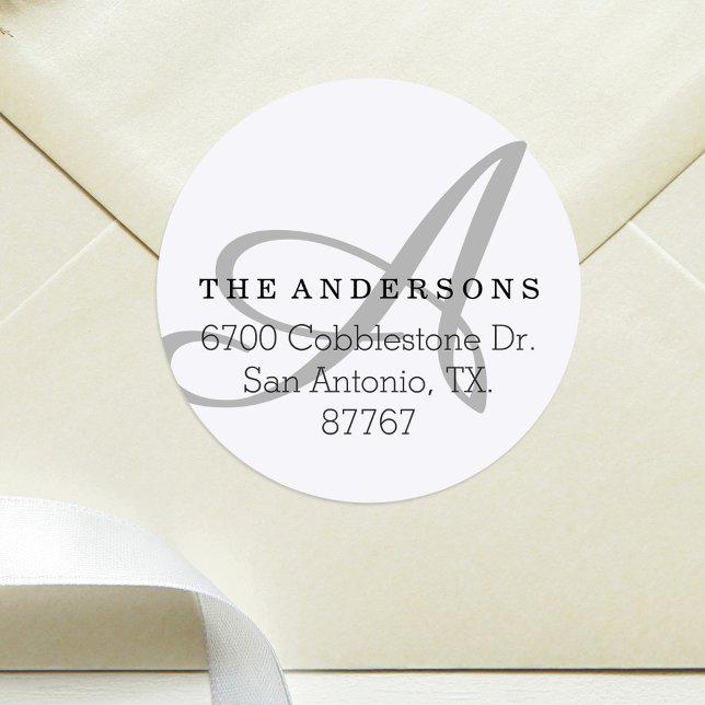 Adesivo Redondo Rótulo de Endereço Branco do Monograma Negrito (Criador carregado)