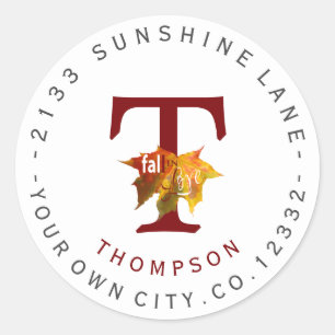 Adesivo Redondo Rótulo de Endereço Circular do Monograma de Queda