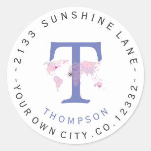 Adesivo Redondo Rótulo de Endereço Circular do Monograma do Mapa
