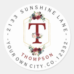 Adesivo Redondo Rótulo de Endereço Circular do Monograma Dourado