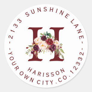 Adesivo Redondo Rótulo de Endereço Circular do Monograma Floral 
