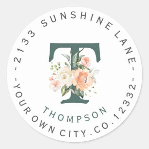 Adesivo Redondo Rótulo de Endereço Circular do Monograma Floral 