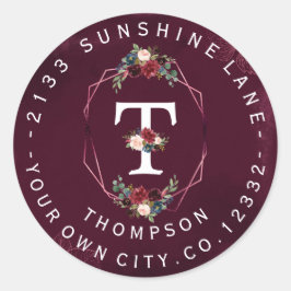 Adesivo Redondo Rótulo de Endereço Circular do Monograma Floral Bu