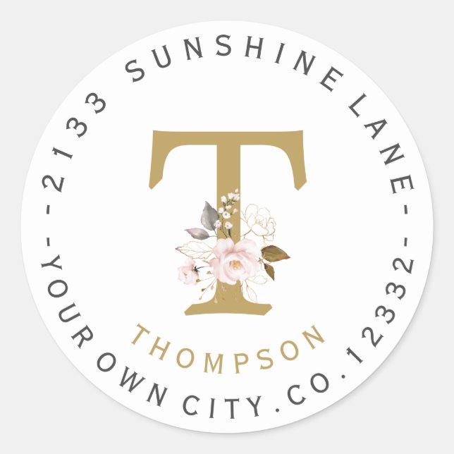 Adesivo Redondo Rótulo de Endereço Circular do Monograma Floral Do (Frente)