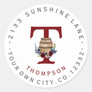 Adesivo Redondo Rótulo de Endereço Circular Floral do Barrel Burgu