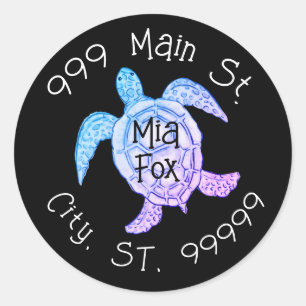 Adesivo Redondo Rótulo de endereço da tartaruga marinha aquosa