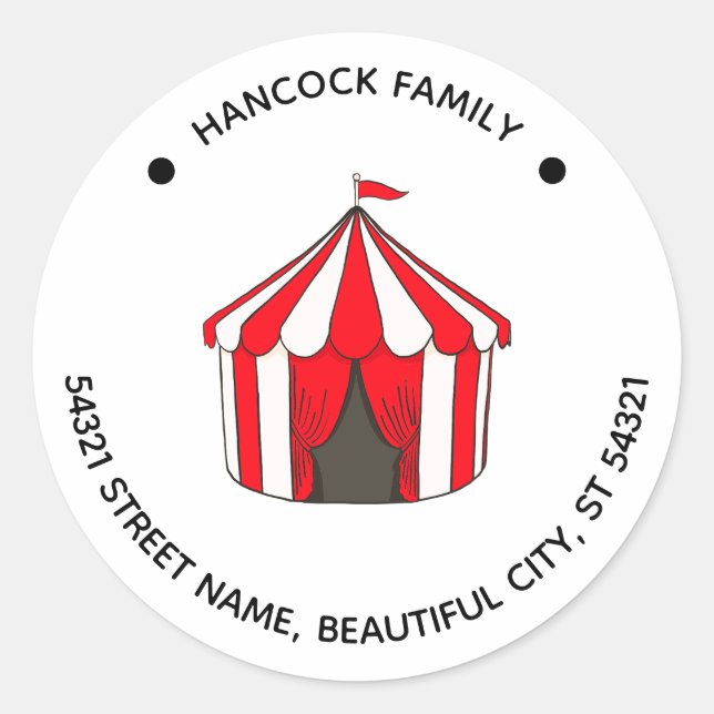 Adesivo Redondo Rótulo de Endereço de Criança Vermelha Grande Gran (Frente)