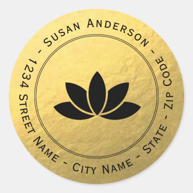 Adesivo Redondo Rótulo de Endereço de Devolução de Flor Preto com  (Frente)