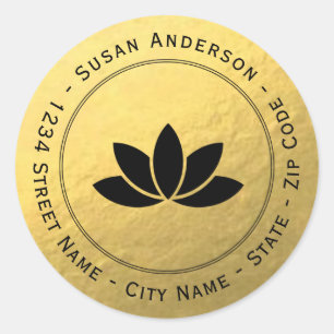 Adesivo Redondo Rótulo de Endereço de Devolução de Flor Preto com