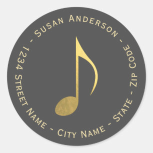 Adesivo Redondo Rótulo de Endereço de Devolução de Folha Ouro Faux