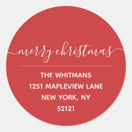 Adesivo Redondo Rótulo de Endereço de Devolução de Natal Red Merry
