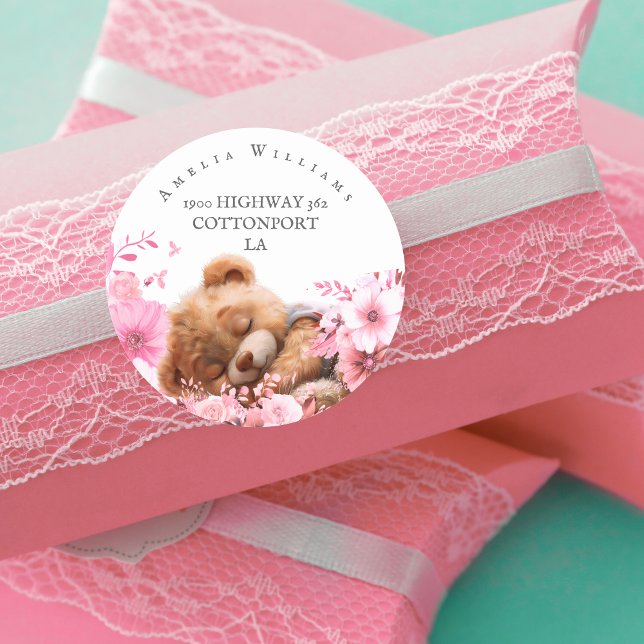 Adesivo Redondo Rótulo de Endereço de Devolução do Urso de Teddy F (Criador carregado)