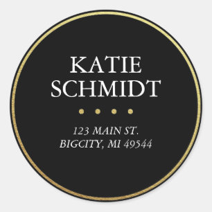 Adesivo Redondo Rótulo de Endereço de Devolução Preto com Folha Ou