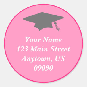 Adesivo Redondo Rótulo de Endereço de Graduação Clássica (Rosa)