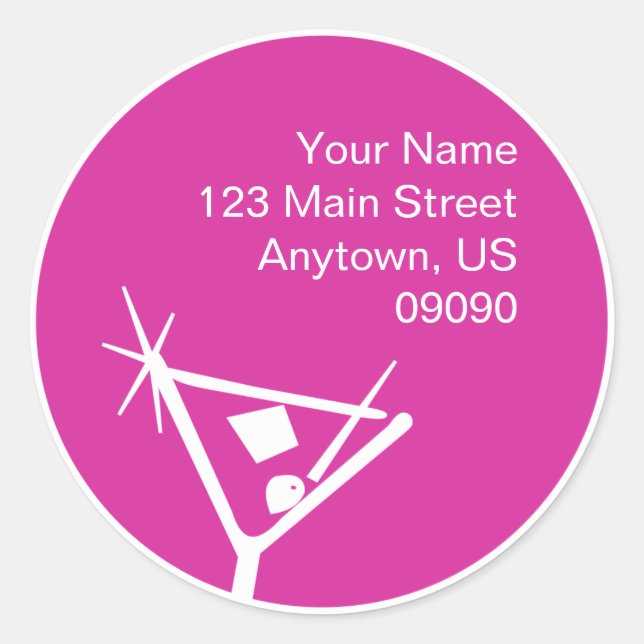 Adesivo Redondo Rótulo de Endereço de Martini Glass Silhouette (fr