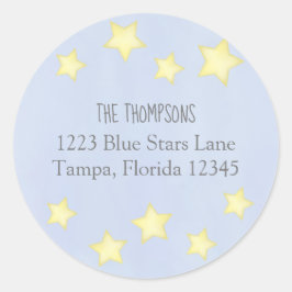 Adesivo Redondo Rótulo de Endereço de Remetente Estrelas Azuis Aqu
