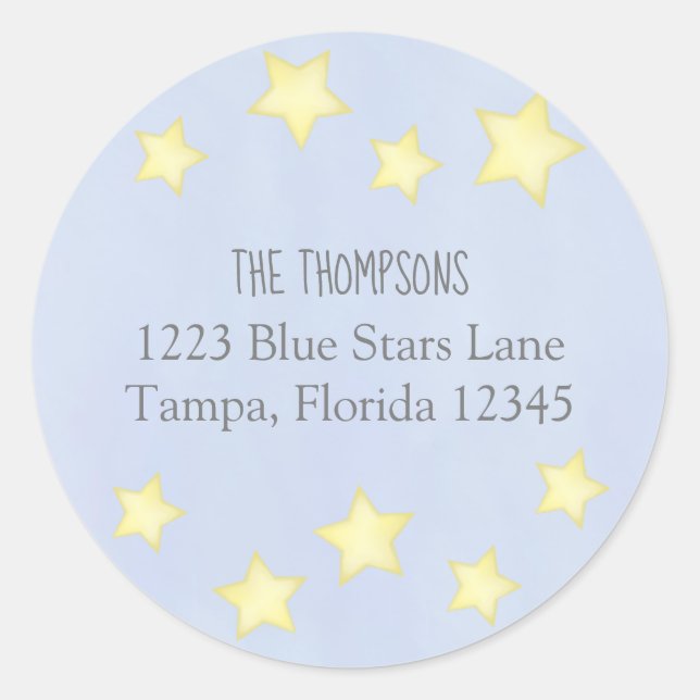 Adesivo Redondo Rótulo de Endereço de Remetente Estrelas Azuis Aqu (Frente)