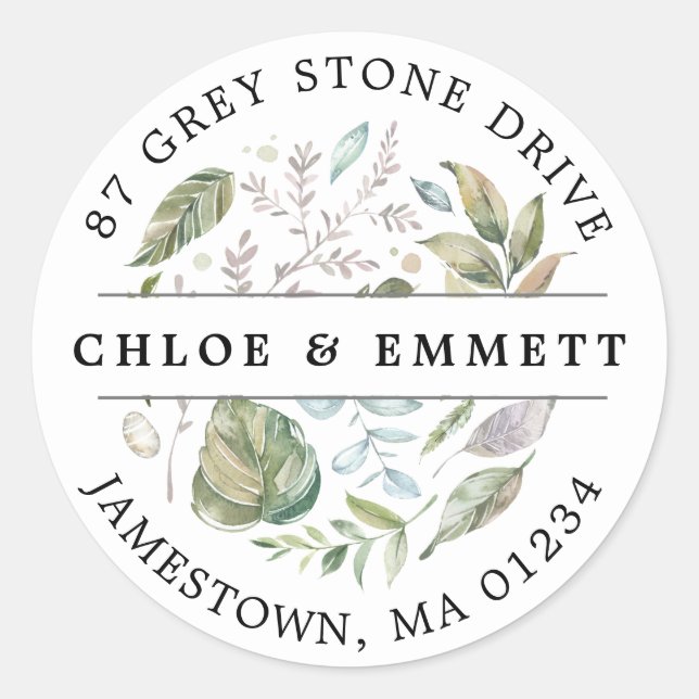 Adesivo Redondo Rótulo de Endereço de Retorno Botânico Rustic (Frente)