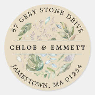 Adesivo Redondo Rótulo de Endereço de Retorno Botânico Rustic