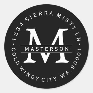 Adesivo Redondo Rótulo de Endereço de Retorno Circular BW do Mon