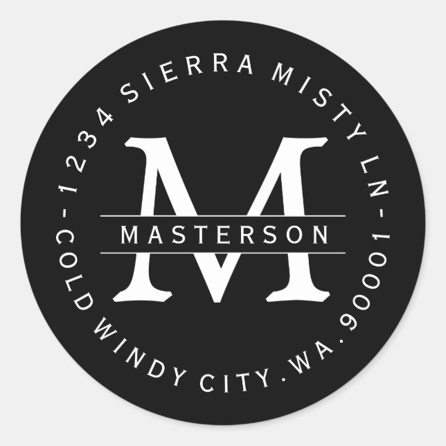 Adesivo Redondo Rótulo de Endereço de Retorno Circular BW do Monog (Frente)