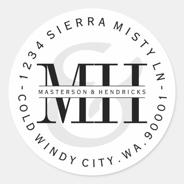 Adesivo Redondo Rótulo de Endereço de Retorno Circular de Monogram (Frente)