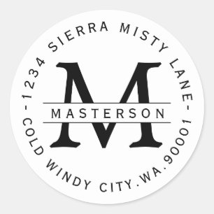 Adesivo Redondo Rótulo de Endereço de Retorno Circular do Monogram