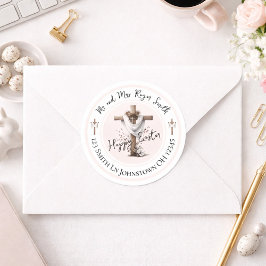 Adesivo Redondo Rótulo de Endereço de Retorno da Cruz de Páscoa Ra