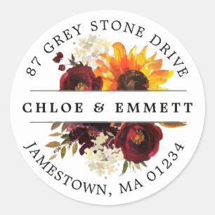 Adesivo Redondo Rótulo de Endereço de Retorno das Flores de Queda 