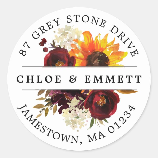 Adesivo Redondo Rótulo de Endereço de Retorno das Flores de Queda  (Frente)