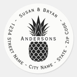 Adesivo Redondo Rótulo de Endereço de Retorno de Abacaxi Tropical