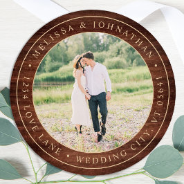 Adesivo Redondo Rótulo de Endereço de Retorno de Foto da Madeira R