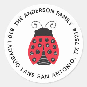 Adesivo Redondo Rótulo de Endereço de Retorno de Ladybug Vermelh