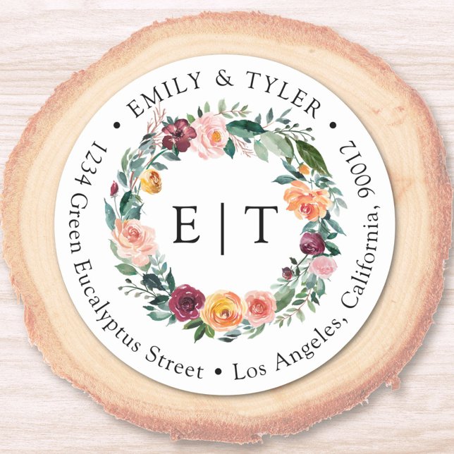 Adesivo Redondo Rótulo de Endereço de Retorno de Rosa de outono do (In situ)