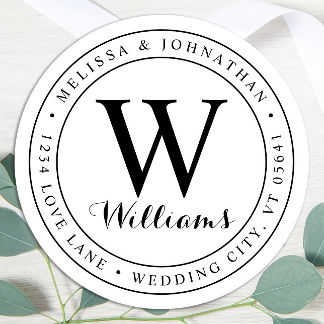 Adesivo Redondo Rótulo de Endereço de Retorno do Círculo de Monogr (Criador carregado)