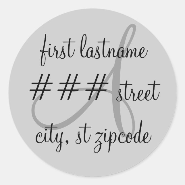 Adesivo Redondo Rótulo de endereço de retorno do monograma "A" - p (Frente)