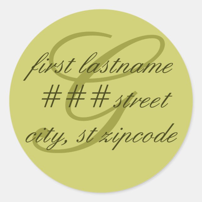 Adesivo Redondo Rótulo de endereço de retorno do monograma "G" - p (Frente)