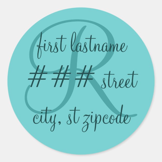 Adesivo Redondo Rótulo de endereço de retorno do monograma "R" - p (Frente)