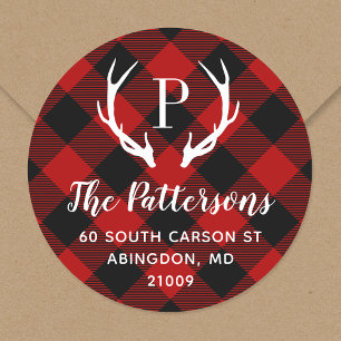 Adesivo Redondo Rótulo de Endereço de Retorno do Monograma Russo